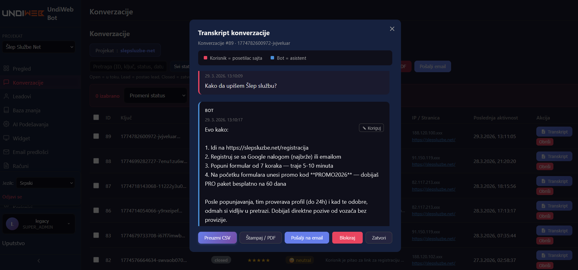Admin panel - knowledge base